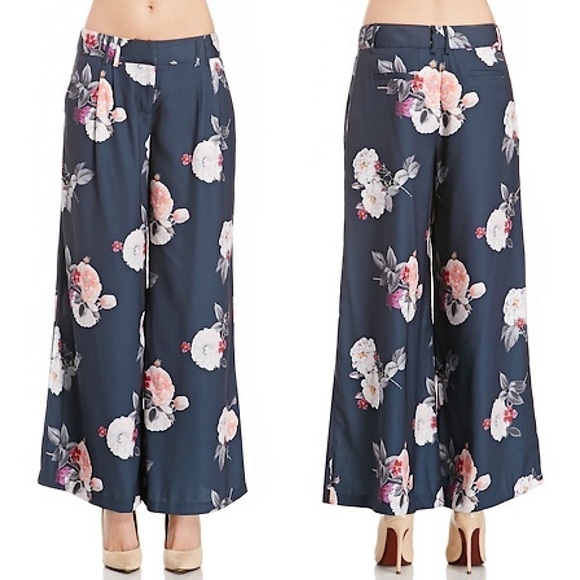 CAMEO Wide Leg Ankle Cropped Floral High Waist Pleated Oversized Palazzo Pants S - Picture 3 of 8